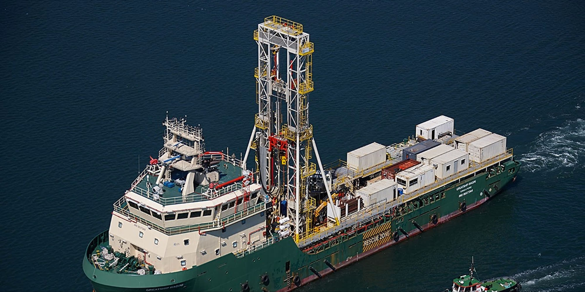 GMTR 120 on the Greatship Ragini — aerial of the deck-mounted drilling spread